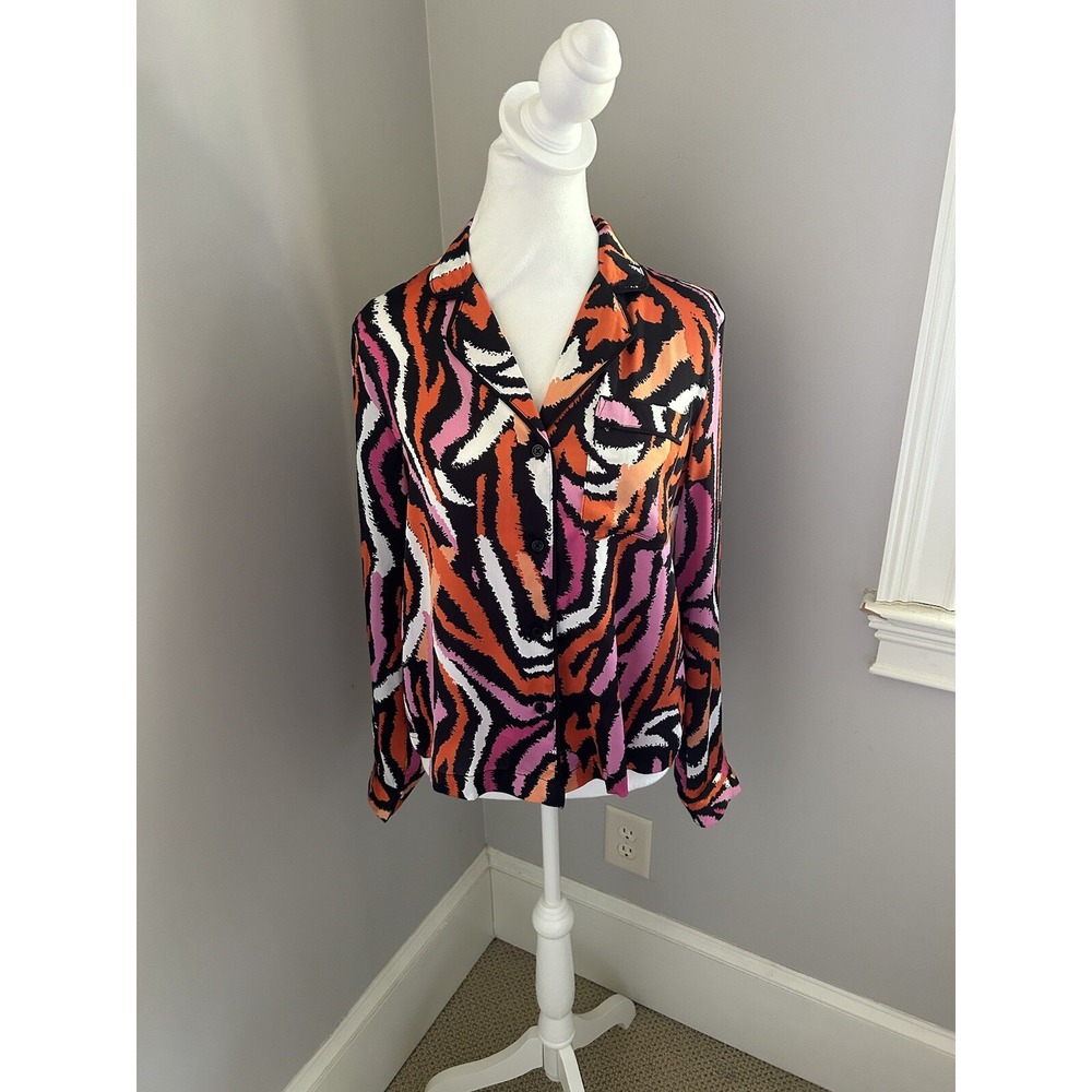 Diane Von Furstenberg x Target Pajama Top Women‎ XXS Pink Orange Zebra Satin